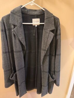 Dictionary Women's Gray Plaid Long Blazer Jacket